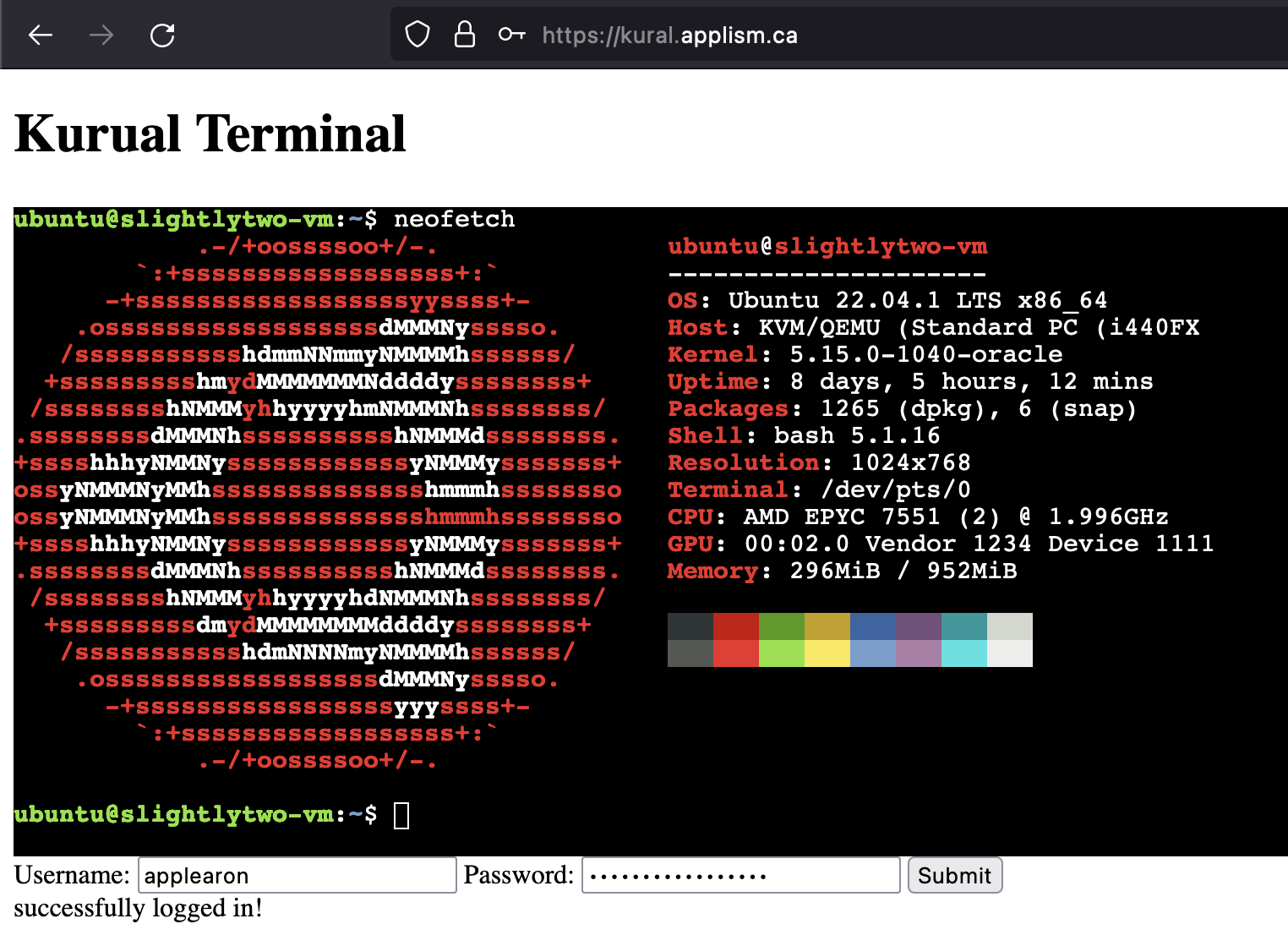 Image sur le interface web du Kural Terminal